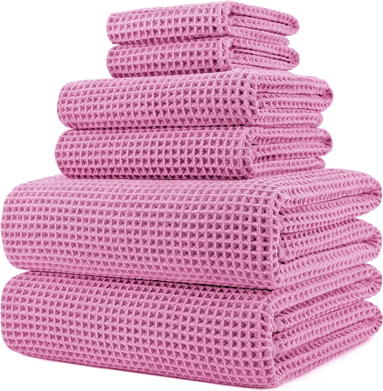 Oversize Quick Dry Microfiber Bath Towel Set - 6 Piece Waffle Weave
