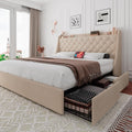Queen Bed Frame with 4 Storage Drawers - Upholstered Platform Bed