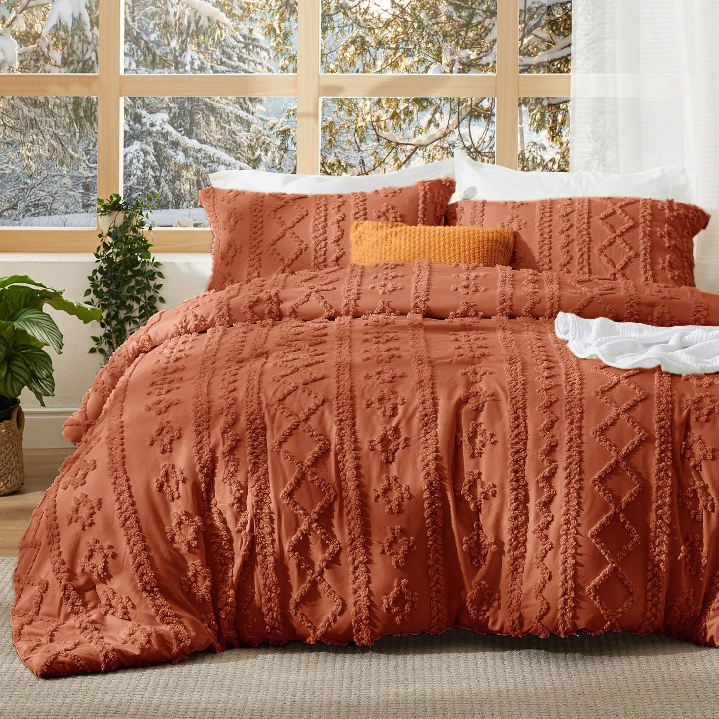 Tufted Boho Comforter Set Twin Size - Terracotta Chic Bedding