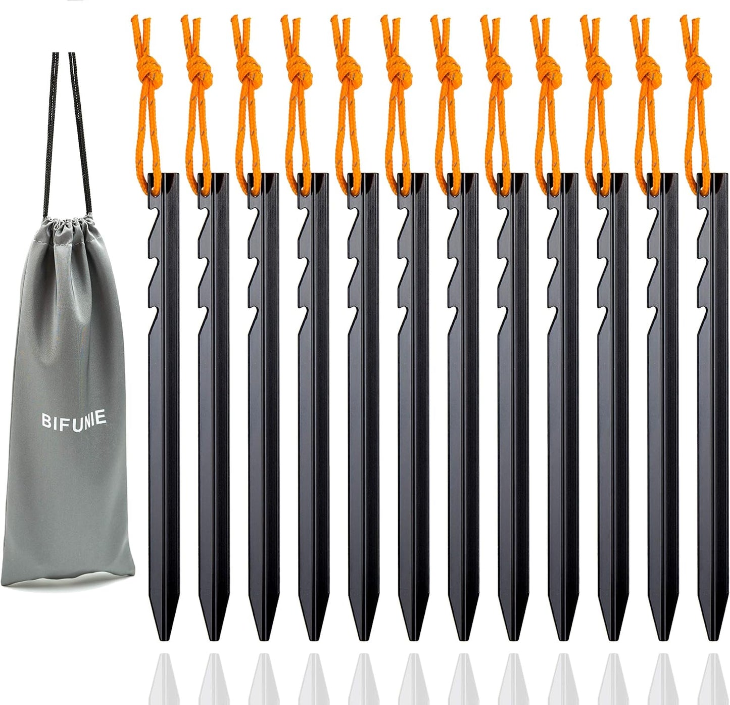 Lightweight Aluminum Tent Stakes 12-Pack with Reflective Ropes