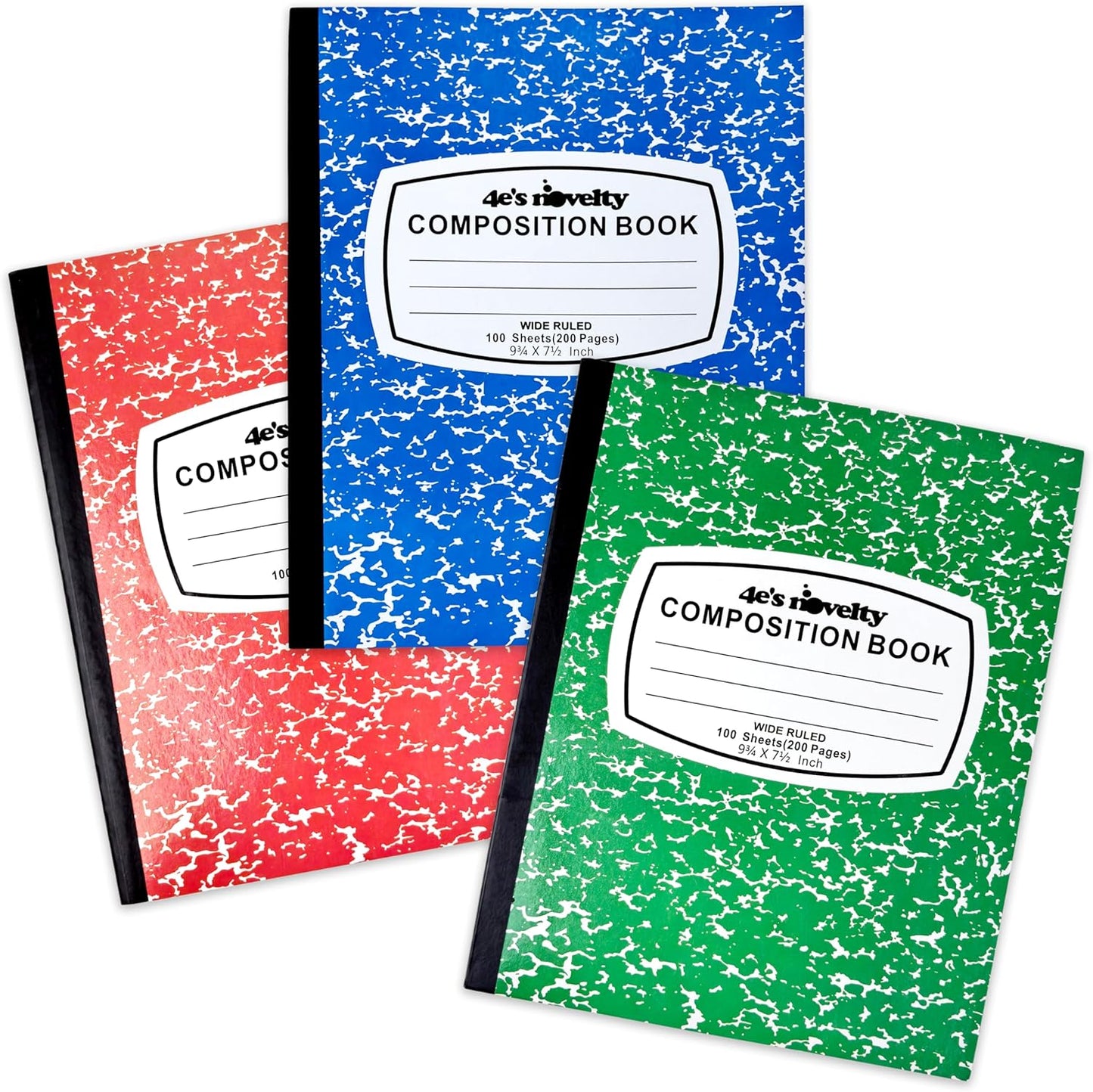 4E's Novelty: Cute Marble Composition Notebooks [3 Pack] - Wide Ruled 100 Sheets - Back to School Essential!