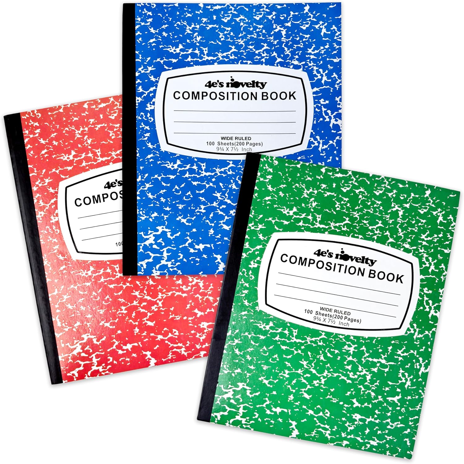 4E's Novelty: Cute Marble Composition Notebooks [3 Pack] - Wide Ruled 100 Sheets - Back to School Essential!
