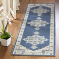 Brentwood 2 ft x 16 ft Navy Cream Runner Rug - Distressed Medallion