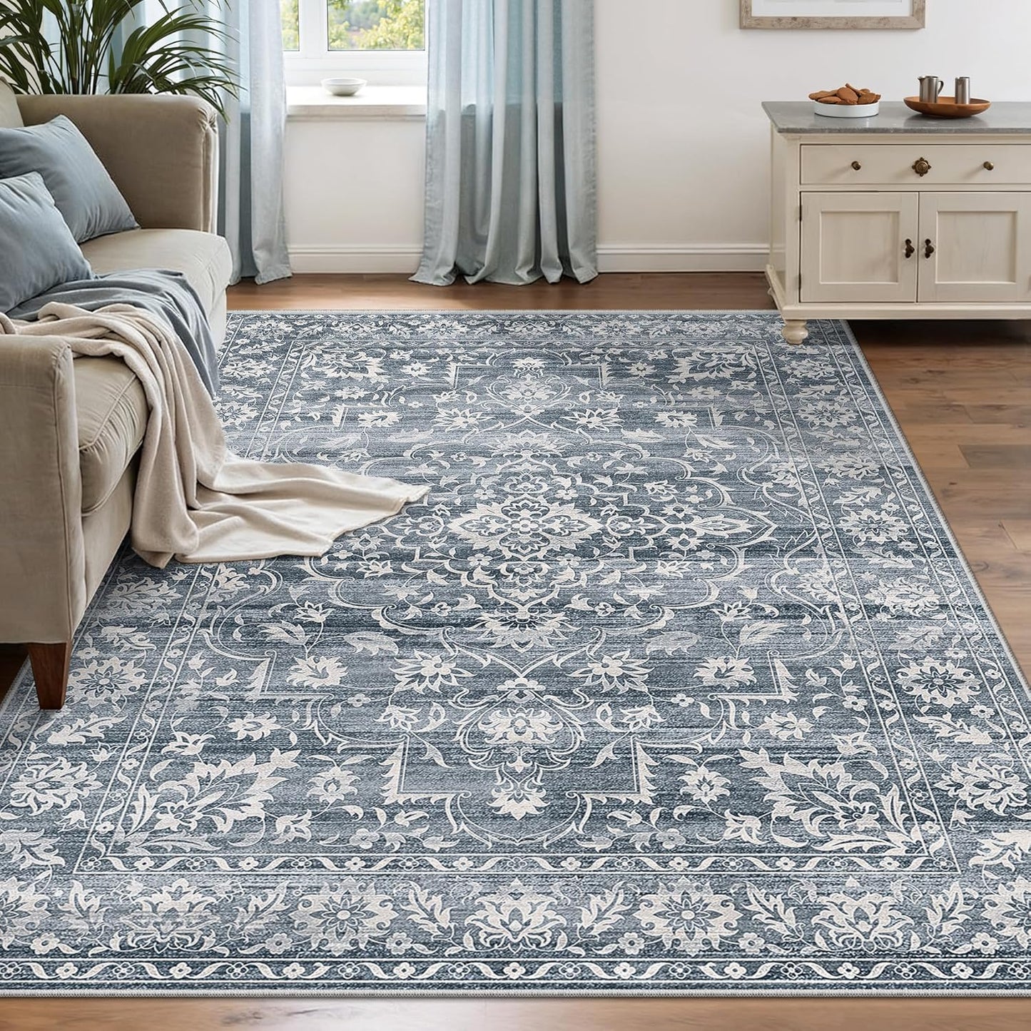 Area Rugs 5x7 for Living Room, Vintage Floral Washable Rug