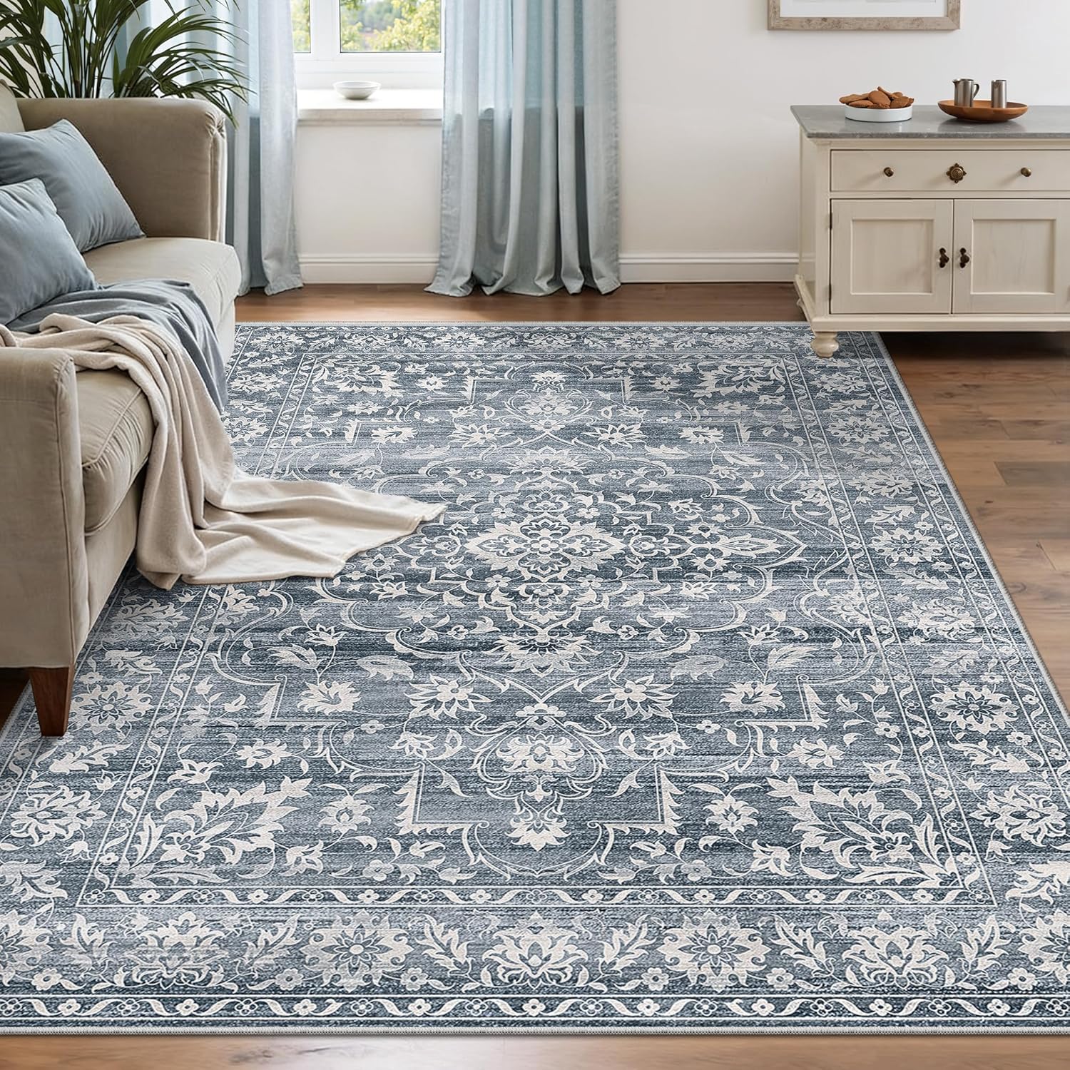 Area Rugs 5x7 for Living Room, Vintage Floral Washable Rug