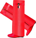 Fold Over Boots for Women Pointy Pull-on Wedge Heel Knee Boot Shoes
