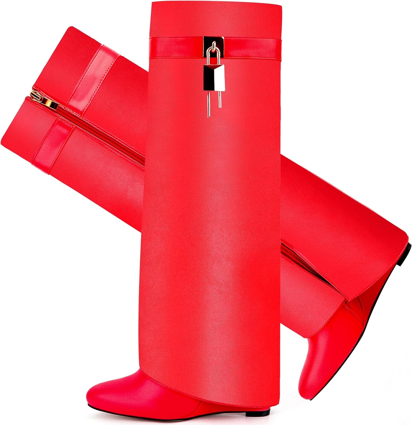 Fold Over Boots for Women with Pointy Wedge Heel Design