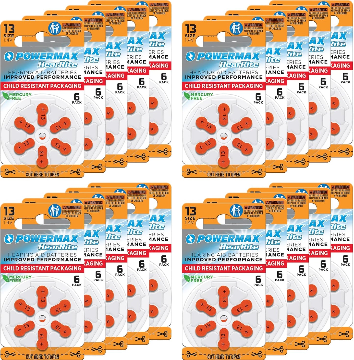 Powermax Size 13 Hearing Aid Batteries for Long-Lasting Use