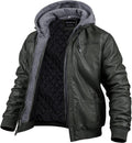Men's Faux Leather Motorcycle Jacket with Removable Hood (Style MC6B)
