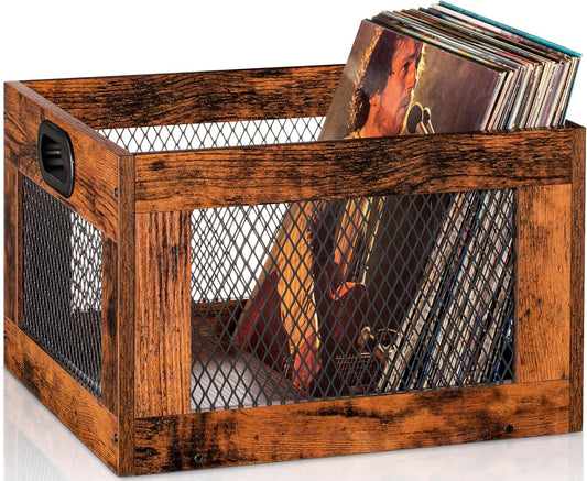 Vinyl Record Storage Crate for 100+ Albums, Easy Assembly