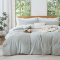 MILDLY Jacquard Stripe Duvet Cover Set - Sage Green Boho Comfort