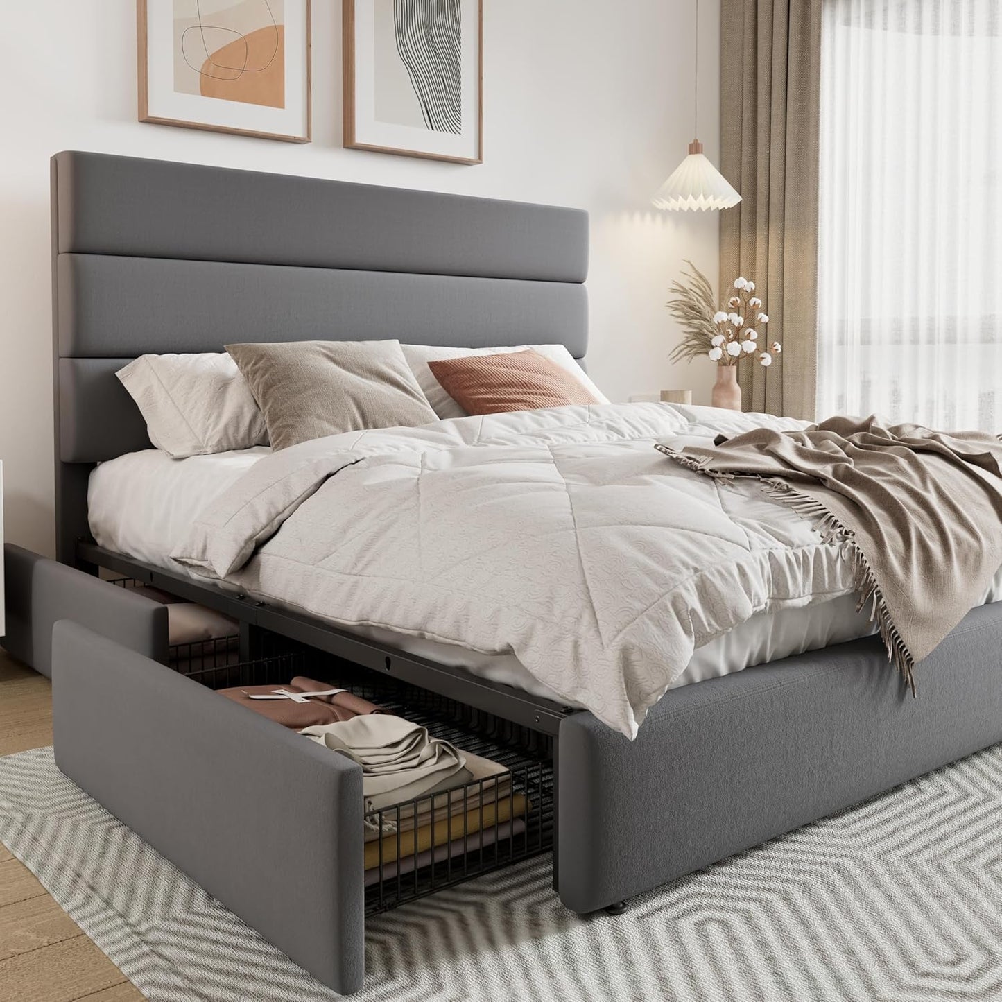 Allewie Modern Full Size Platform Bed Frame with Storage Drawers