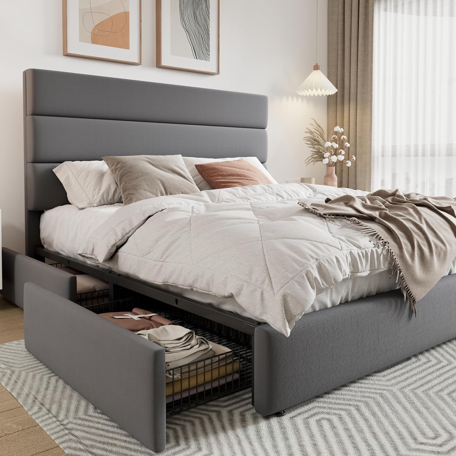 Allewie Modern Full Size Platform Bed Frame with Storage Drawers