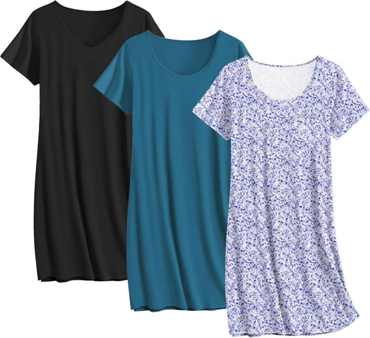 Ekouaer Cotton Nightgowns for Women - 3 Pack Sleepshirts