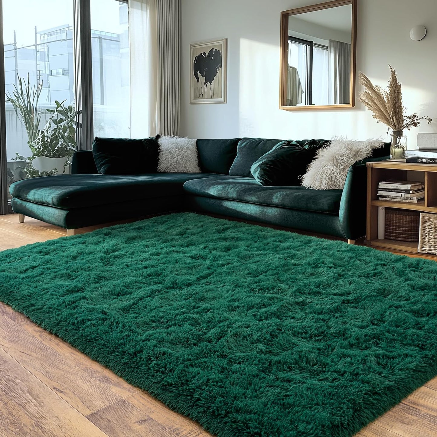 Green Fluffy Rug for Bedroom 6x9 ft - Ultra Soft & Non Slip