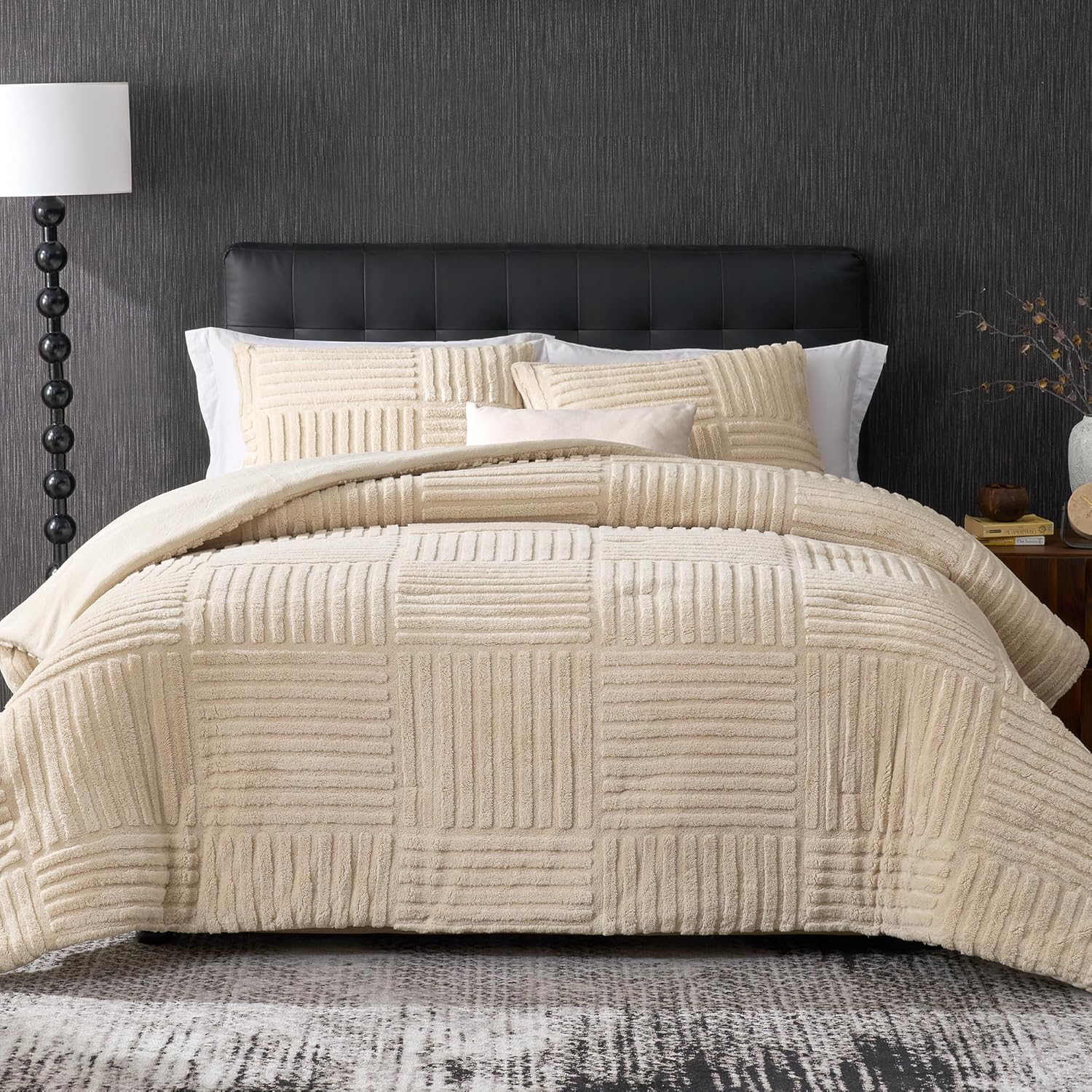 King Size Comforter Set with Stripe Jacquard Design for Winter