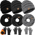 3 Set Winter Beanie Hat Scarf Gloves - Warm Fleece Knit Sets
