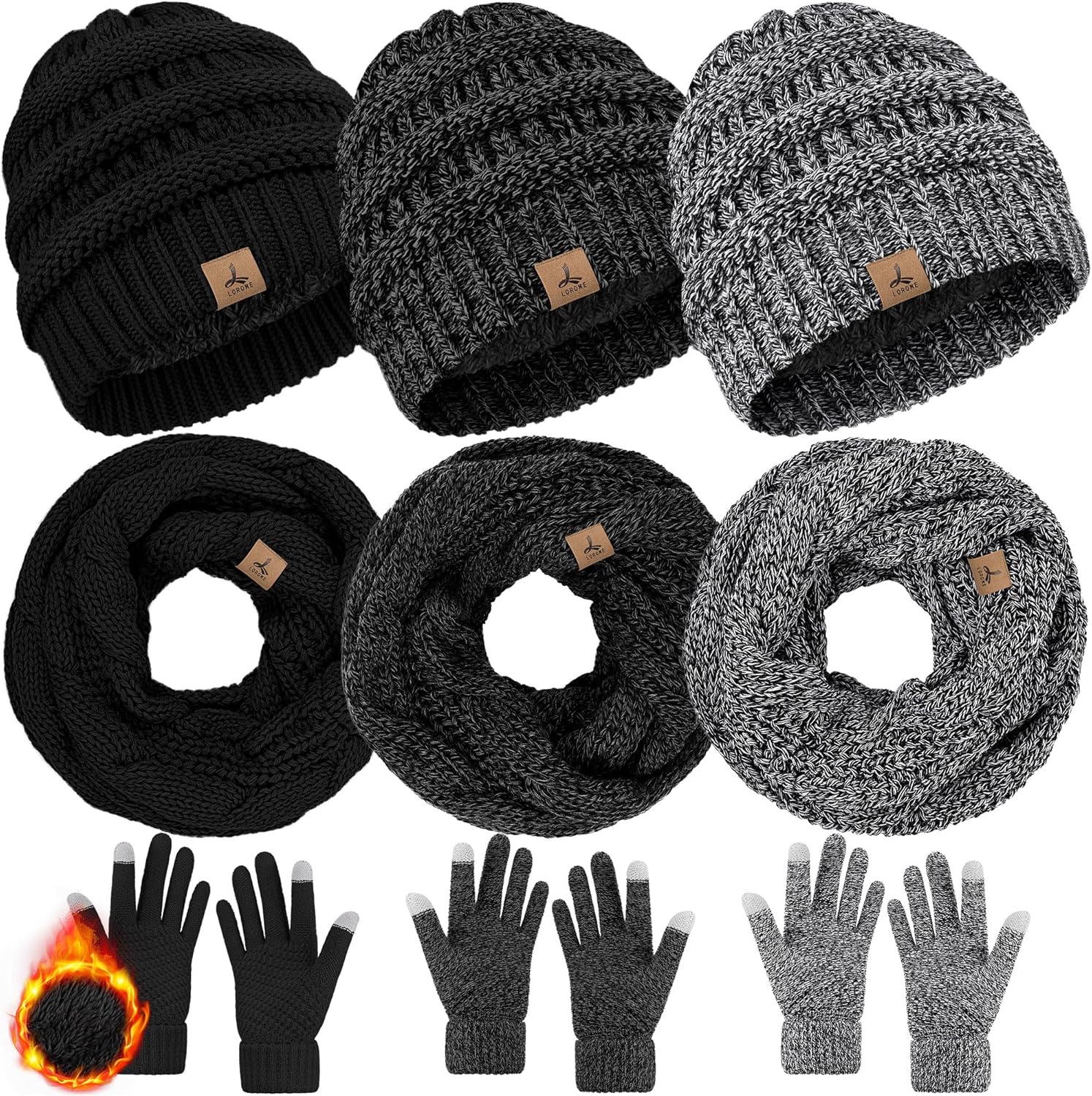 3 Set Winter Beanie Hat Scarf Gloves for Stylish Warmth