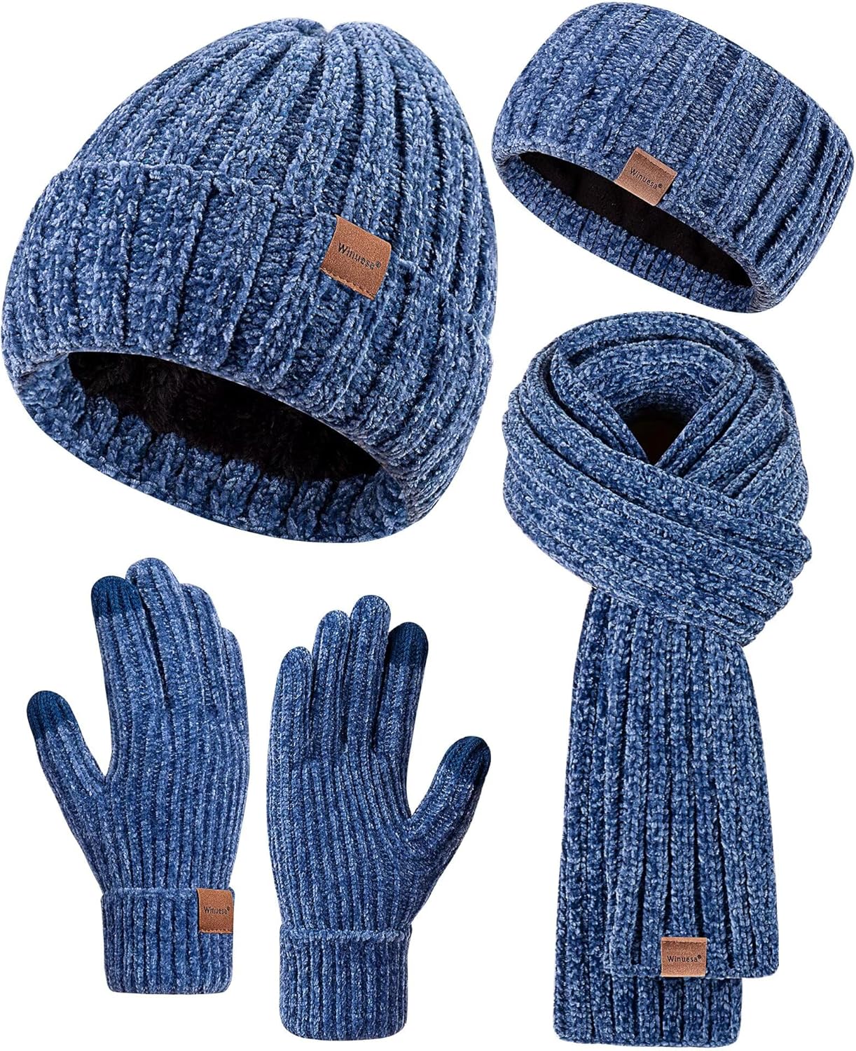 Women Beanie Scarf Gloves Headband Set for Winter Warmth