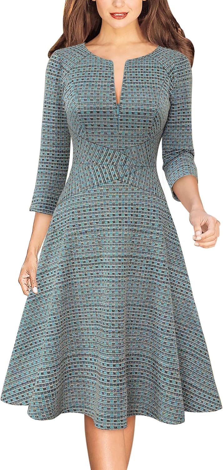 VFSHOW Womens Front Zipper Crisscross Waist A-Line Dress