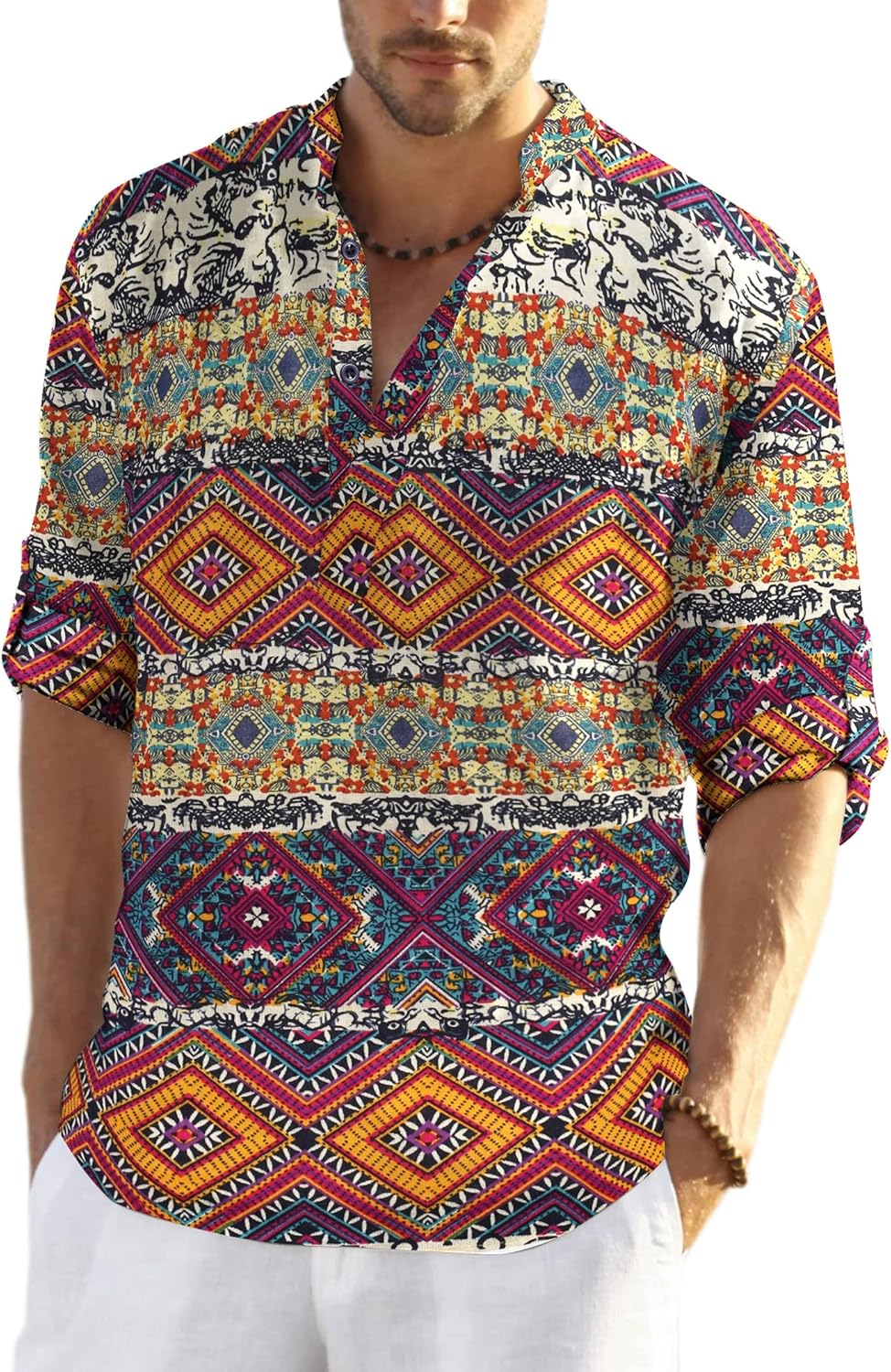 COOFANDY Men's Cotton Linen Henley T-Shirts for Casual Style