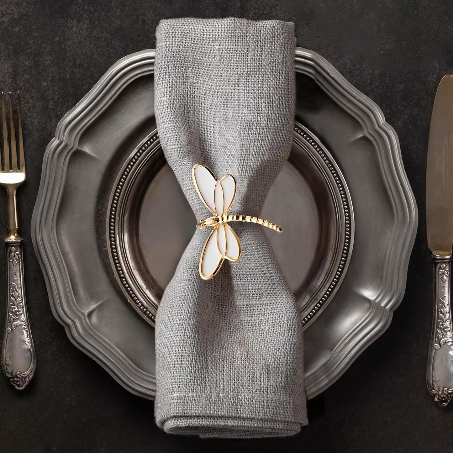 Elegant White Gold Napkin Rings Set for Festive Table Decor
