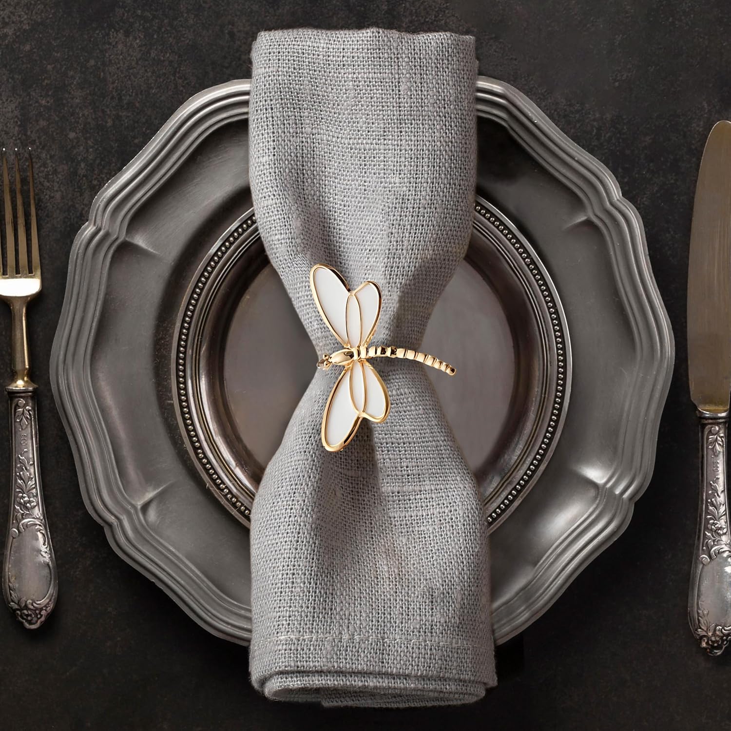 Elegant White Gold Napkin Rings Set for Festive Table Decor