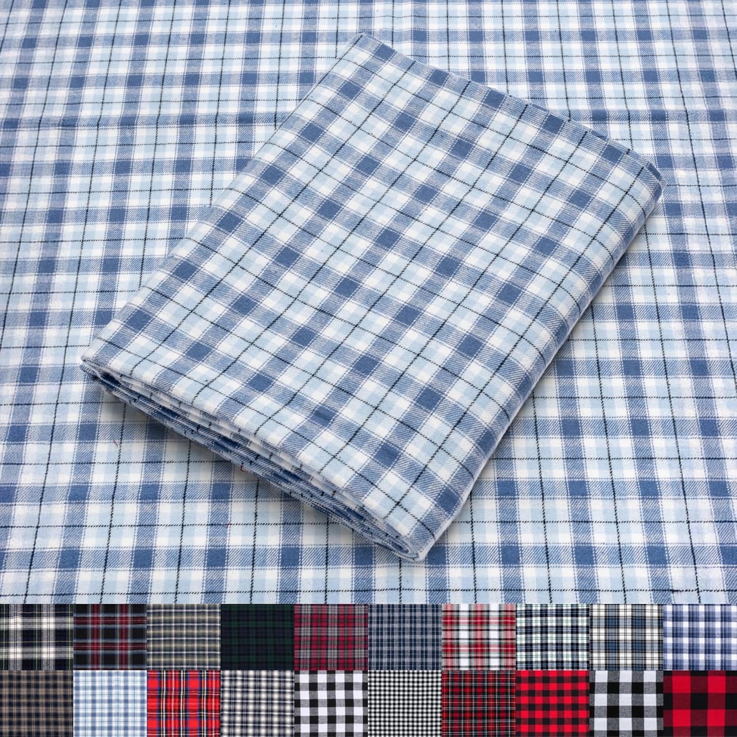 Pico Textiles Light Blue Tartan Plaid Flannel Fabric 60in Wide