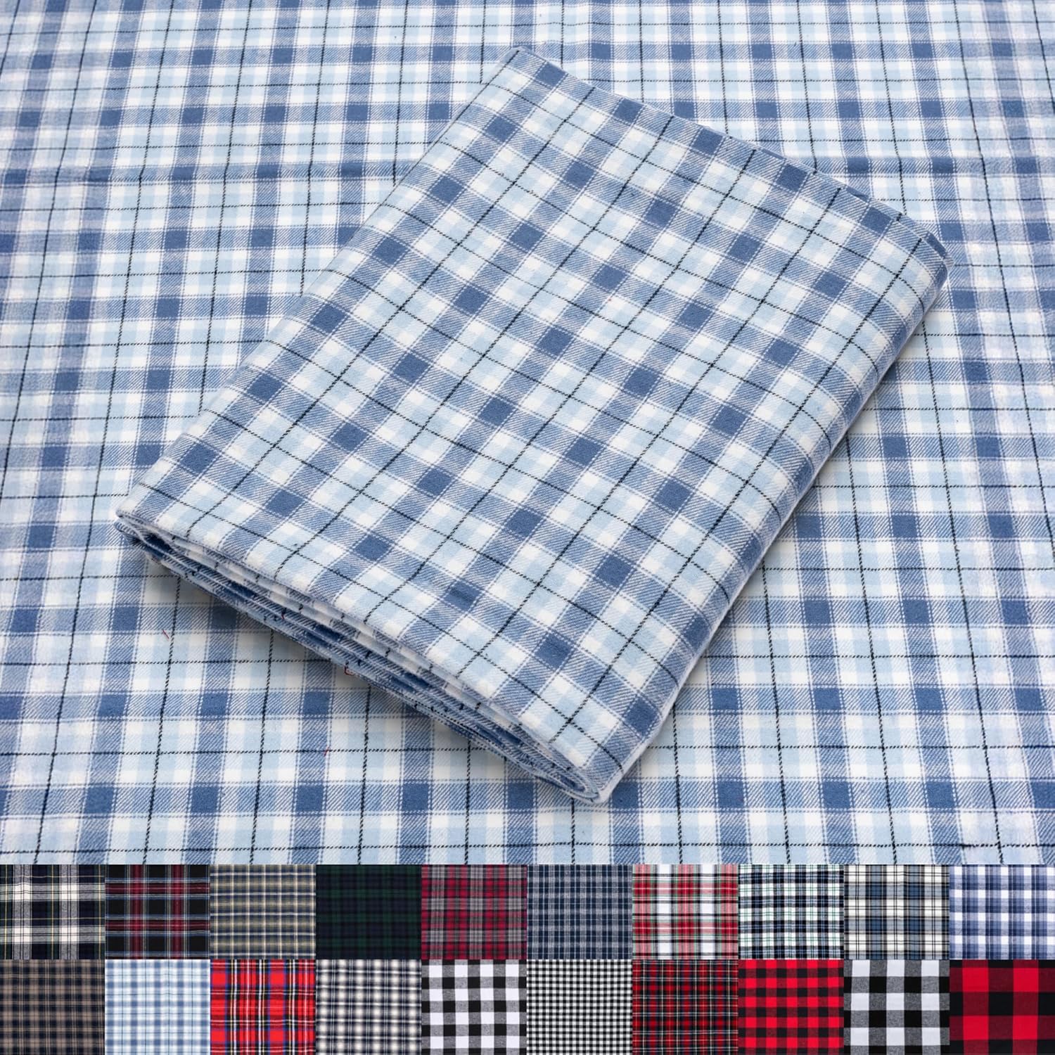 Pico Textiles Light Blue Tartan Plaid Flannel Fabric 60in Wide