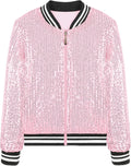 Girls Sparkle Sequin Jacket with Pockets - Lightweight Bomber EXARUS