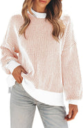 Womens Colorblock Striped Oversized Knit Sweater - Cozy Fall Staple