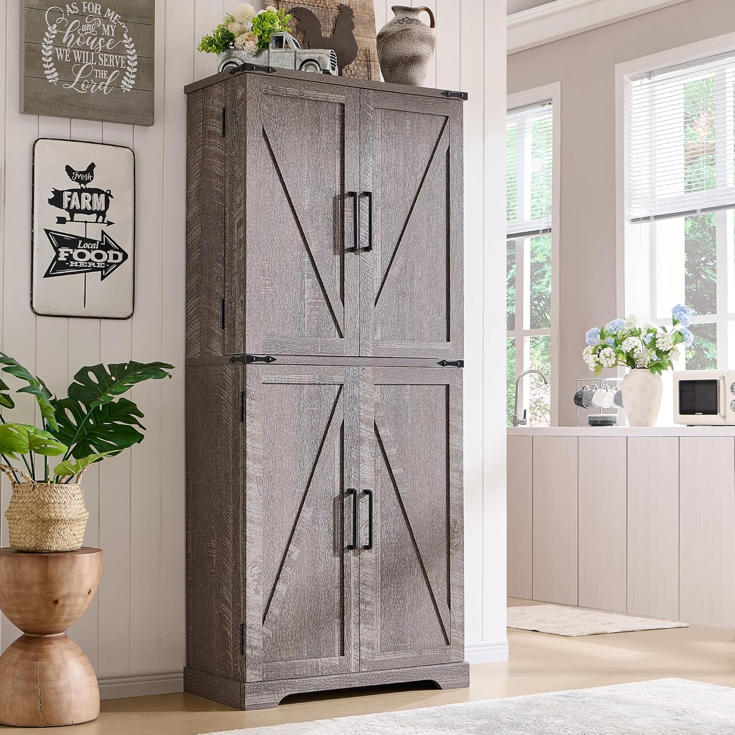 72 Tall Kitchen Pantry with Barn Doors for Rustic Storage