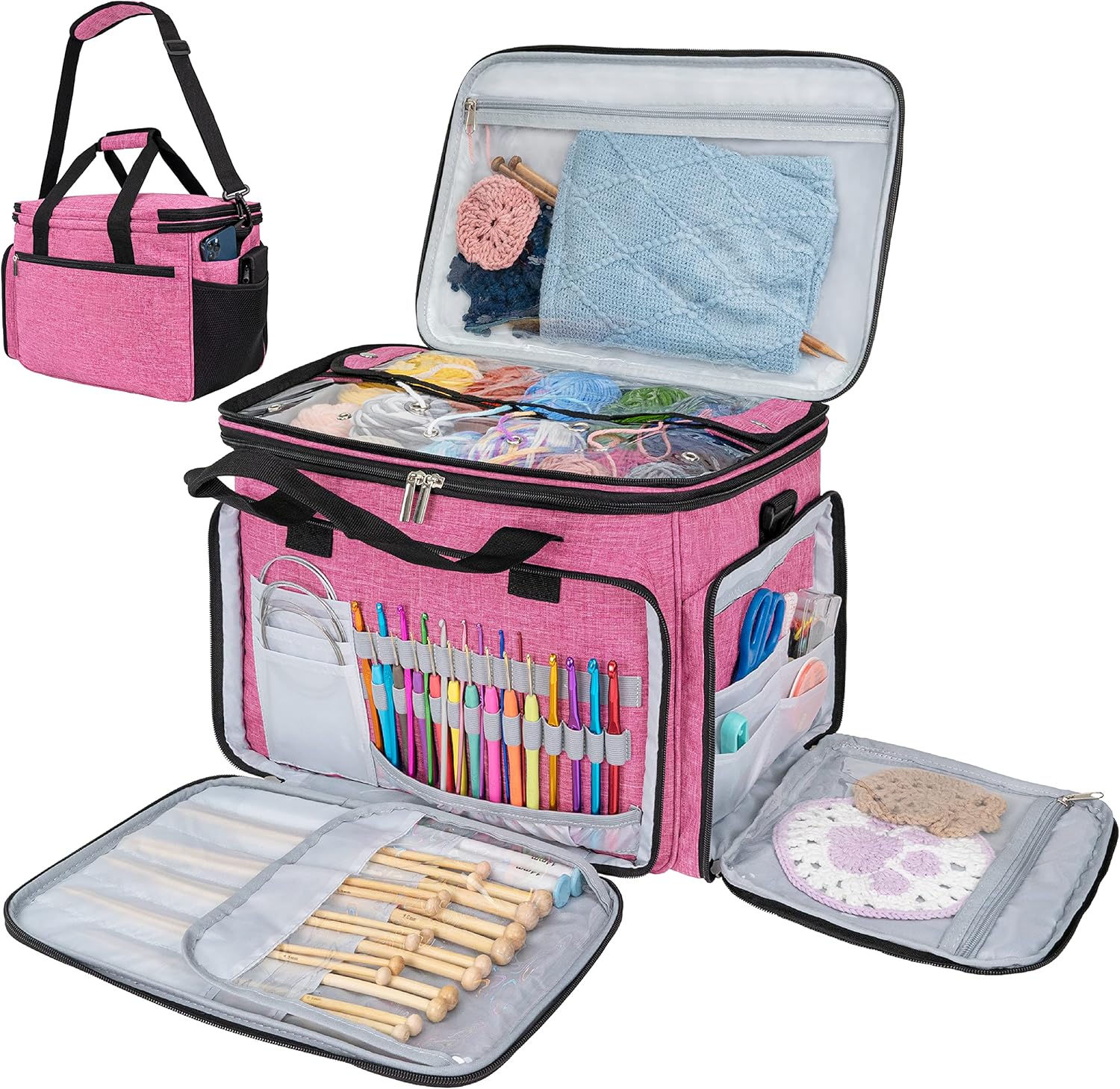 PAVILIA Knitting Bag Yarn Storage Tote for Crocheting Lovers