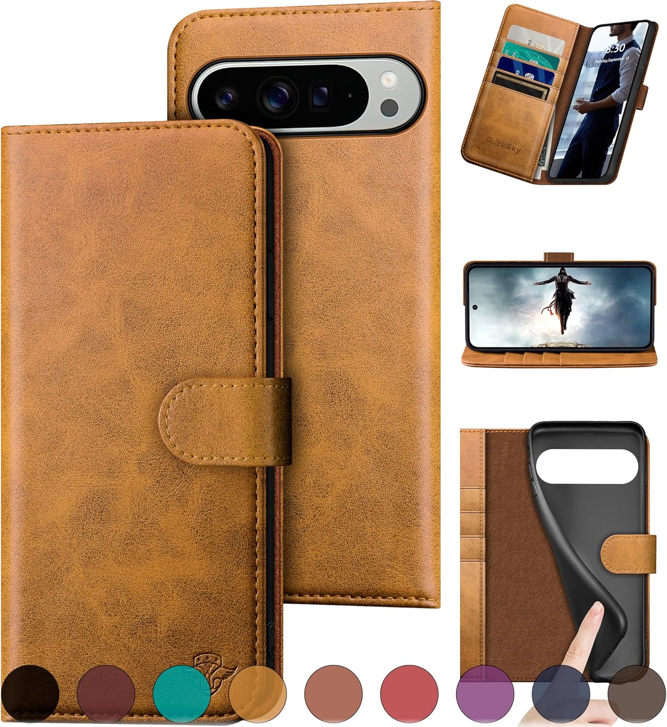Genuine Leather Wallet Case for Google Pixel 9 Pro XL 6.8in 5G