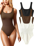 OQQ Women's Ribbed Square Neck Bodysuit 3-Pack - Comfortable Stretch