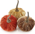 Set of 3 Velvet 6.25 Inch Pumpkins - Elegant Fall Table Centerpiece