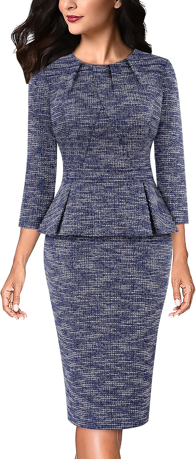 VFSHOW Womens Pleated Peplum Dress for Office and Business Wear
