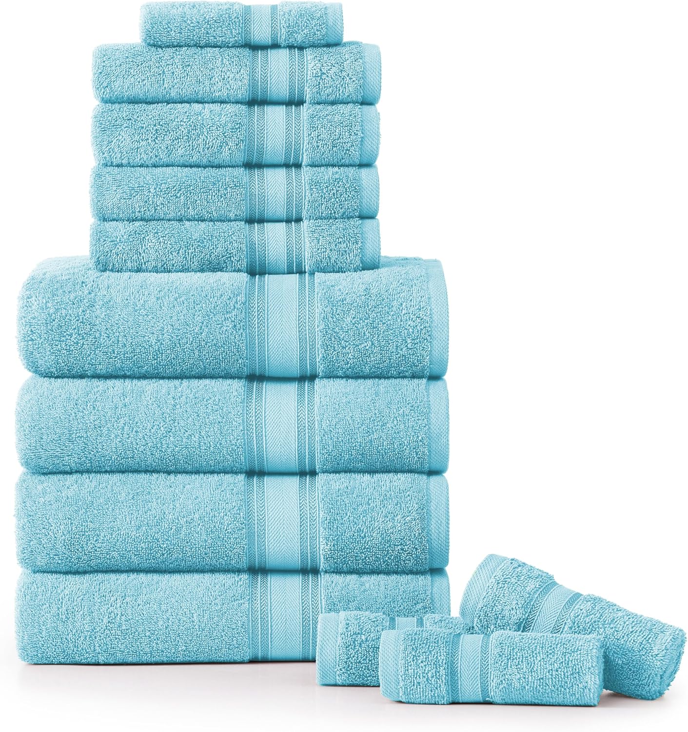 Luxury Bath Towels Set - 12 Piece Soft Cotton Towels in Blue