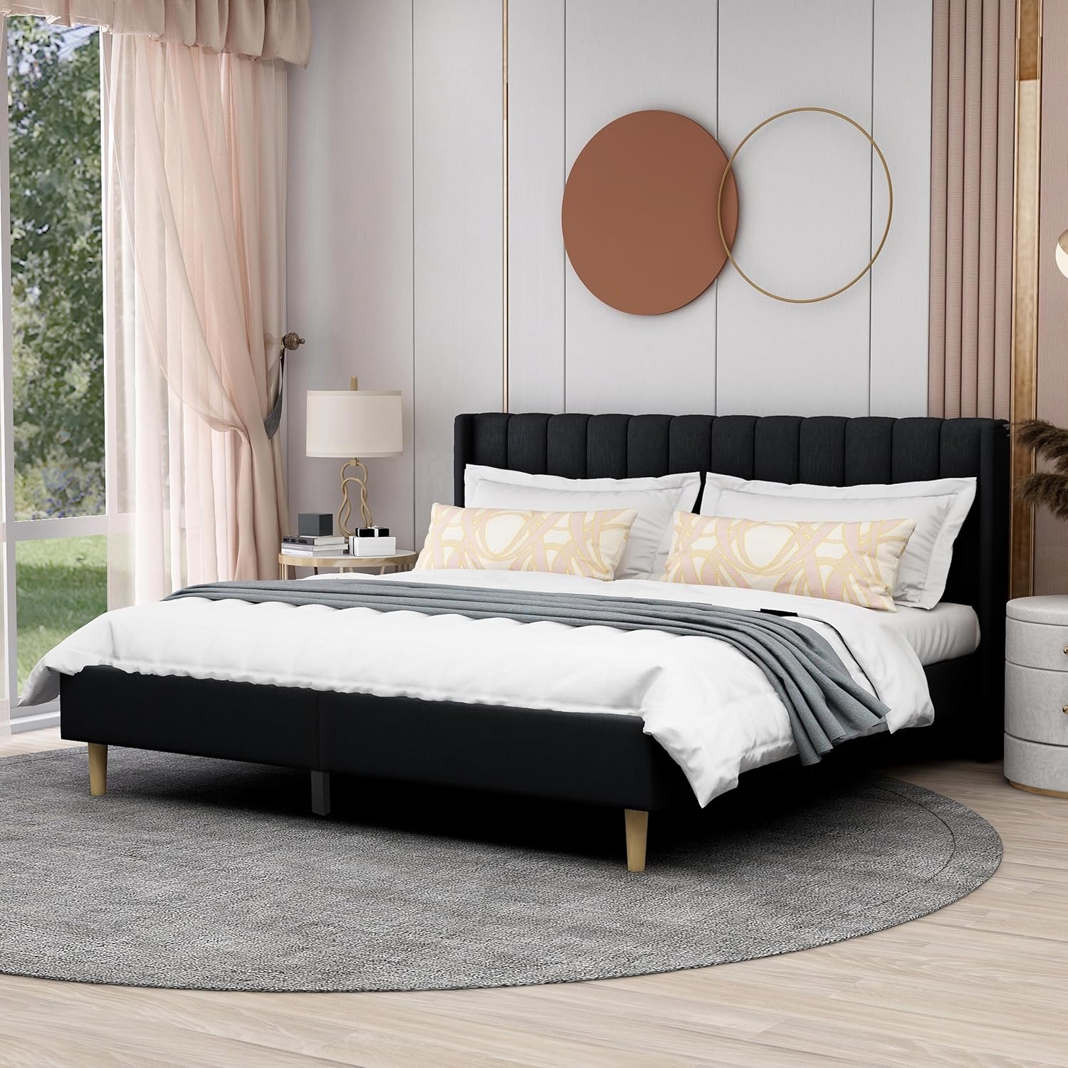 AGARTT Upholstered Platform Bed Frame King Size with Headboard