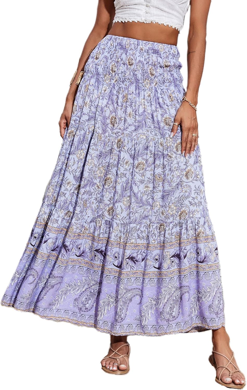 CFLONGE Summer Maxi Skirts for Women - Trendy Floral Beach Style