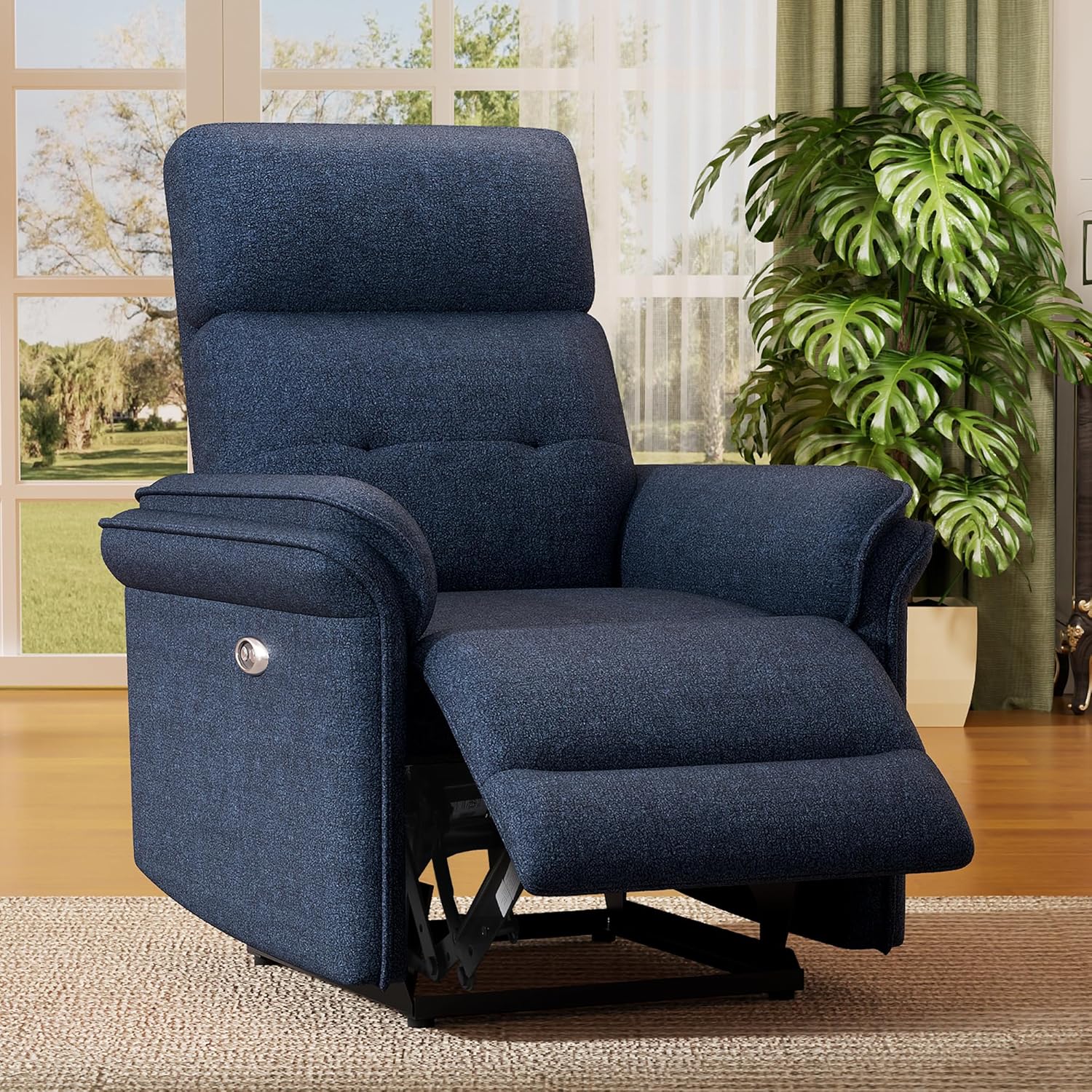 Ultra-Comfy Power Recliner with Lumbar Support & USB Port in Navy