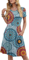 DouBCQ Women's Casual Flowy Pleated Loose Dress with Pockets