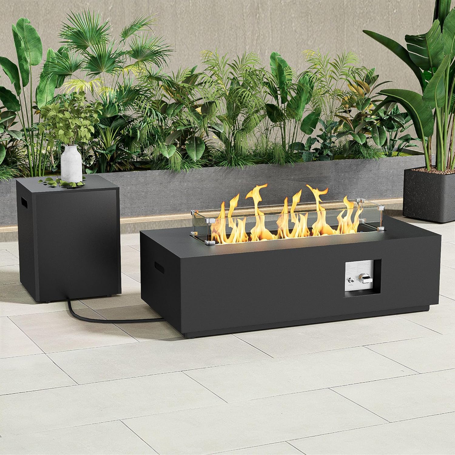 42 Rectangular Propane Fire Pit Table with Wind Guard and Lid