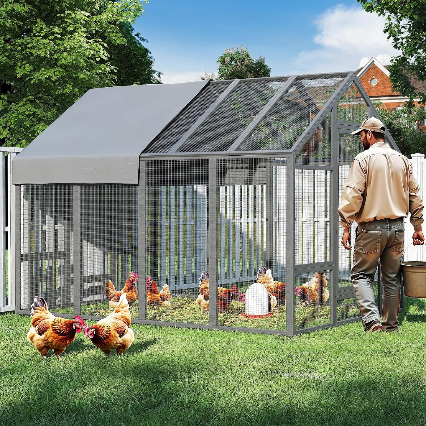 Large Wooden Chicken Coop for 10-12 Chickens with Run