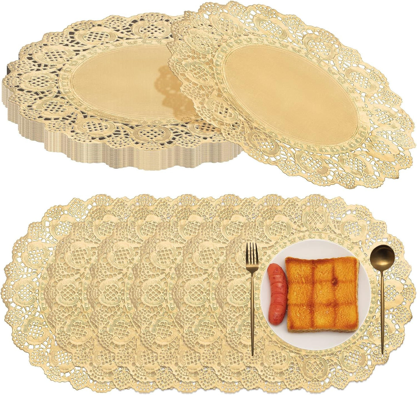 Golden Elegance: 200pc Round Lace Doilies Set (12 Inch)