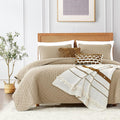 Beige Cloud Queen Size Quilt Set 90x90 in - Lightweight All Season