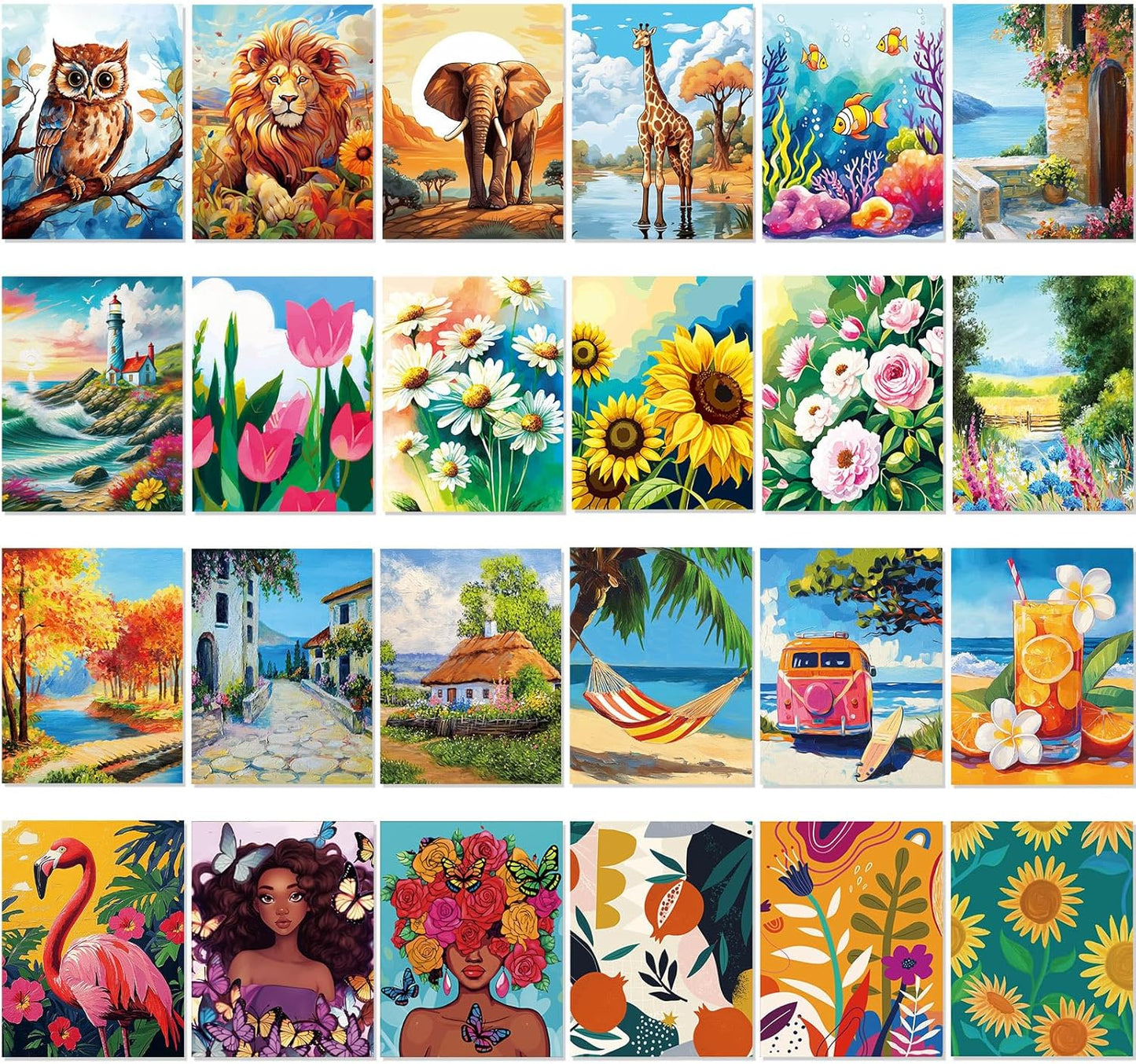 24 Pcs Pre Drawn Canvas Painting Kit for Fun Art Nights