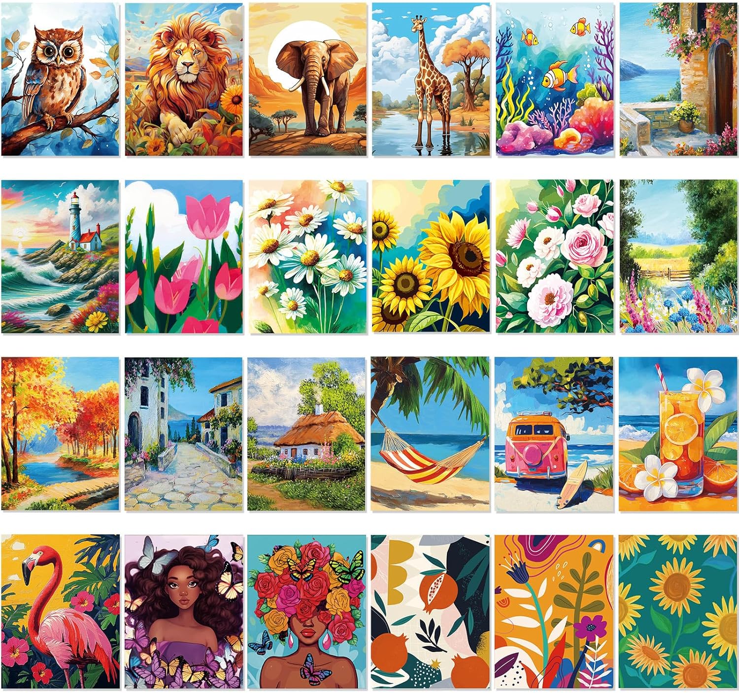 24 Pcs Pre Drawn Canvas Painting Kit for Fun Art Nights