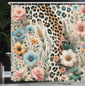 Leopard Print Shower Curtain - Wild Spring Meadow Blooms - Bathroom Decor