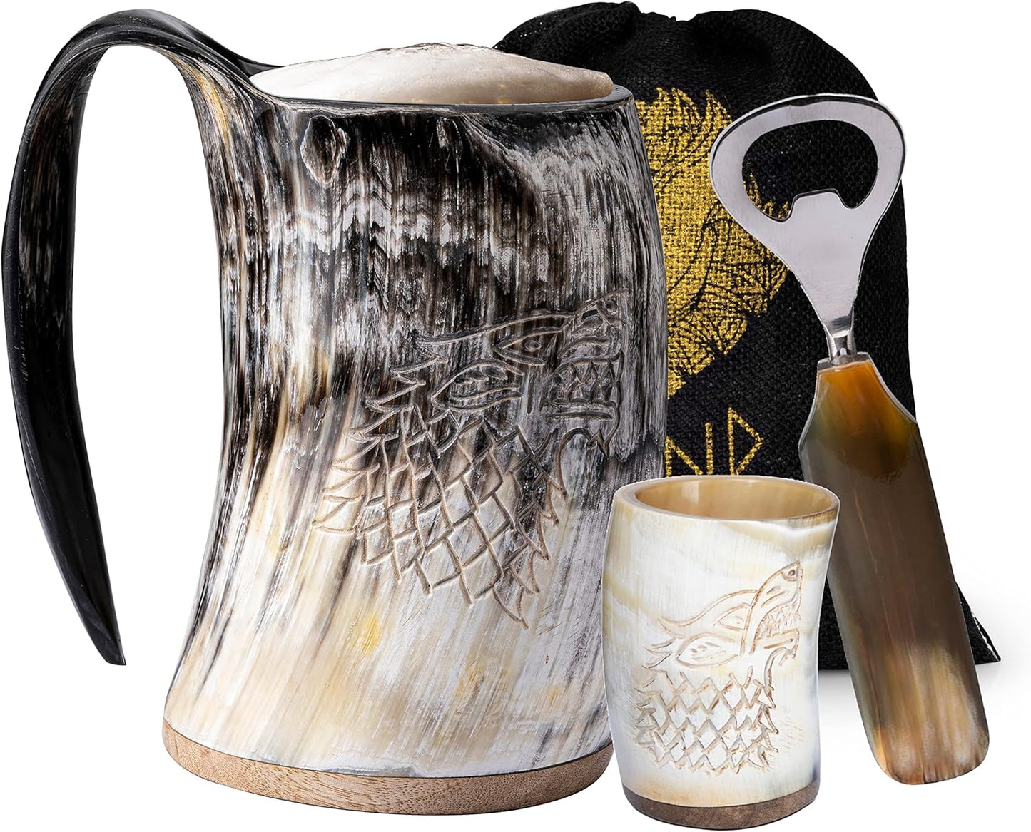 FENRIR Viking Drinking Horn Mug Set for Unique Gifts and Beer